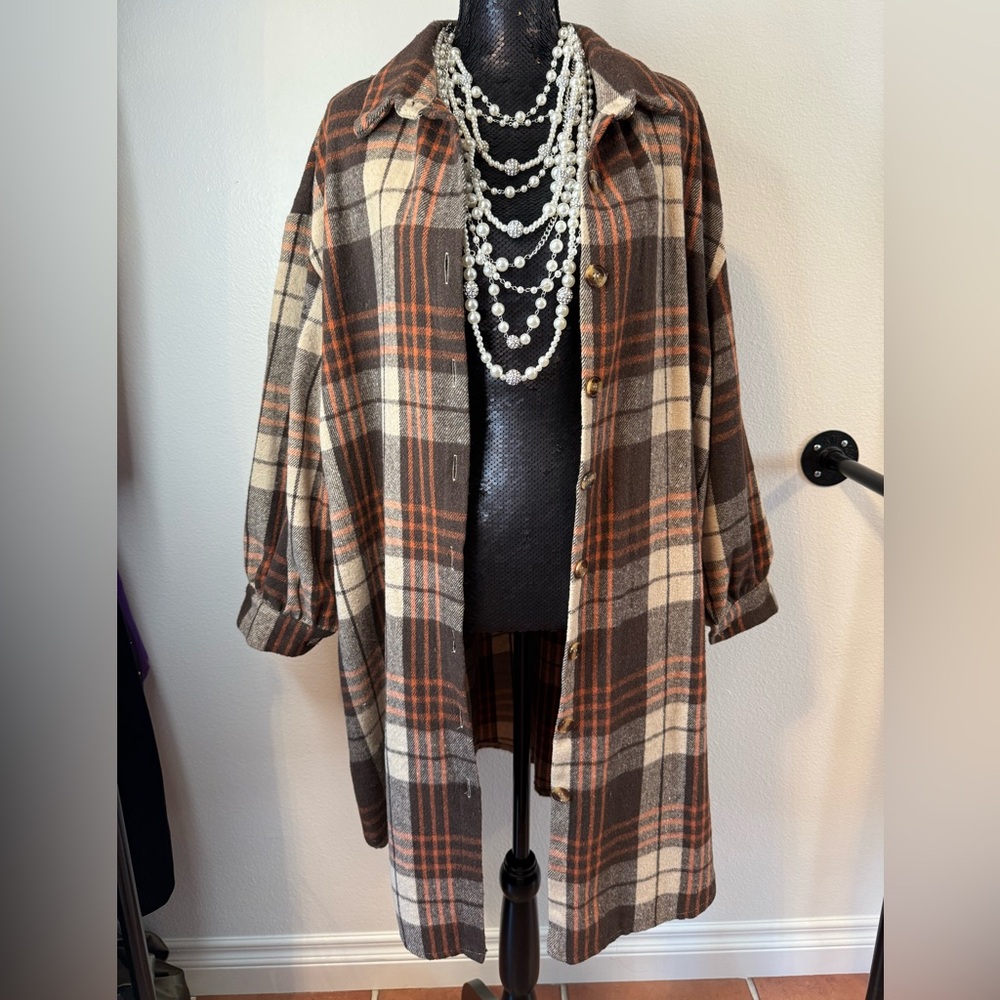 EUC Finjani Brown Plaid Flannel Shaket size 2XL